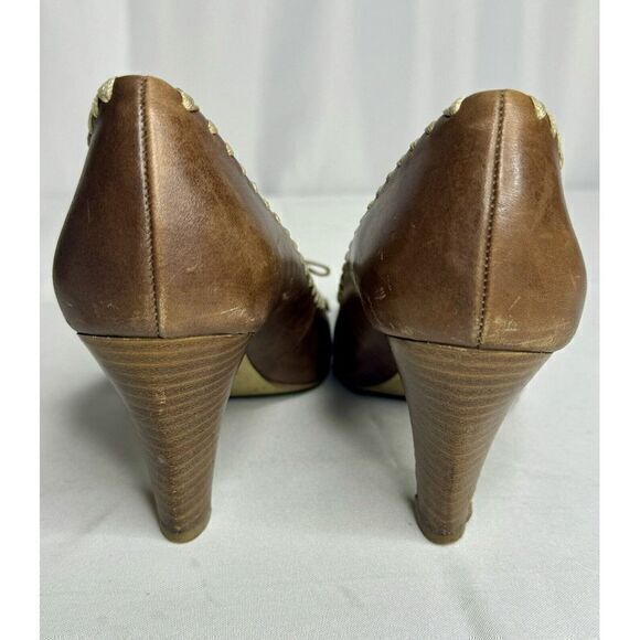 Franco‎ Sarto Light Brown Leather Slip On Peep Toe Flat Bow Flicker Heels US 6.5 - Picture 9 of 11